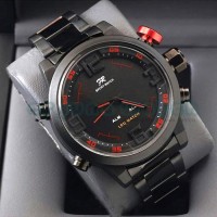 Jam Tangan Pria / Cowok Fortuner FR919 Rantai Black list Red Original