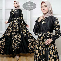 TK1 Maxmara Kirana Black Bahan gamis maxmara motif asli
