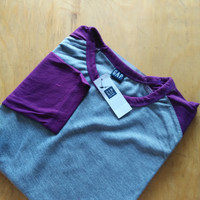 Kaos raglan stripe tee lengan panjang abu ungu k