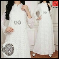 Baju Pesta Muslim Gamis Putih Mewah Elegan - Brokat dan Silk Sutera