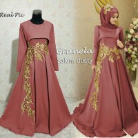 BAJU GAMIS PESTA MUSLIM MODERN WISUDA REMAJA AMELIA WARNA PEACH SALEM