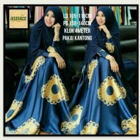 Baju Syar'i Wanita Motif Bunga Cantik Bahan Monalisa - Biru