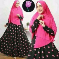 Baju Syar'i Wanita Motif Bunga Cantik Bahan Monalisa - Merah Muda