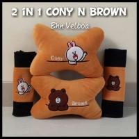 Bantal Mobil Car Set LINE karakter BROWN CONY lucu 2in1