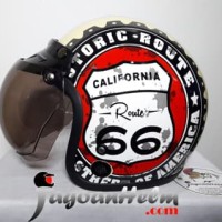 MVSTAR HELM RETRO ROUTE66 | CREAM RED | VISOR OSBE CEMBUNG Model BOGO