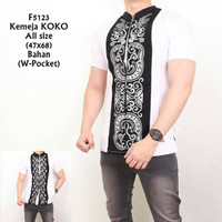 Kemeja Koko Pria Putih Motif Batik Middle Hitam 5123