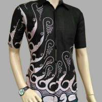 Hem Batik Kemeja Kantor Pria Murah Hitam Putih HB057