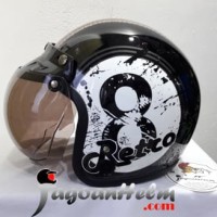 MVSTAR HELM RETRO NUMBER 8 | BLACK WHT | VISOR OSBE CEMBUNG Model BOGO