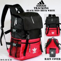tas ransel adidas tracking black red white free raincover . bola