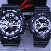 JAM TANGAN COUPLE G-SHOCK GA110/BABY-G GA110 BLACK WHITE COVER WHITE
