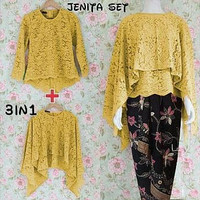 brukat set kebaya rok lilit capes brukat jenita lengan panjang muslim