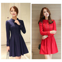 party mini dress lengan panjang gaun pesta korea import blue red