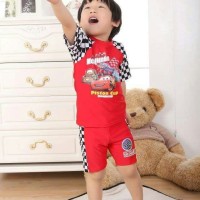 Baju Renang Anak Cowok Import CARS McQueen Swimsuit+Topi Bahan Strech