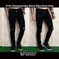 termurah Celana jeans ripped Jeans Pria Robek Hitam