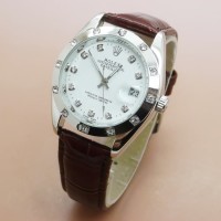 Jam Tangan Wanita Rolex Cellini Kulit Automatic Silver White