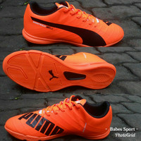 Sepatu Futsal Puma Evospeed SL Oren list Hitam Grade Ori