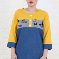 ATASAN HIJAB/KAOS DENIM JEANS/T-SHIRT MUSLIM APLIKASI LIPSTIK BRANDED