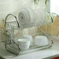 RAK TEMPAT PIRING STAINLESS MINIMALIS 2 TINGKAT BESI 2 LAYER DISH
