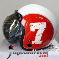 MVSTAR HELM RETRO Number 7 | Red White | Visor OSBE CEMBUNG Model BOGO