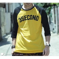 Raglan Kaos Distro Pria Three Second Super Premium Kuning Best Seller