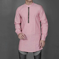 kurta zipper slimfit warna pink baju koko baju muslim