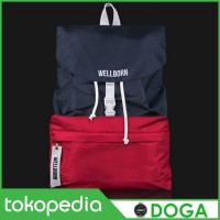 Tas Ransel Backpack Waterproof Wellborn Navy Red Daily Bag - Doga