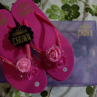 Jual CROWN sandal jepit wedges payet unik original handmade high quality 36 Murah