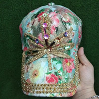 Topi wanita shabby Leaf toska import bunga