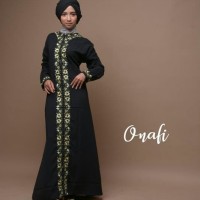 ONAFI GAMIS ABAYA ARAB JETBLACK HITAM BORDIR L busui