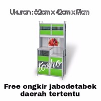 Rak Piring Alumunium 2 Pintu Magic Keramik Gambar Warna Gelas Kaca L