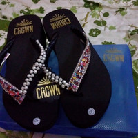 Jual CROWN sandal jepit wedges payet unik original handmade high quality 40 Murah