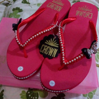 Jual CROWN sandal jepit wedges payet unik original handmade high quality 38 Murah