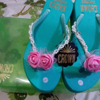 Jual CROWN sandal jepit wedges payet unik original handmade high quality 37 Murah