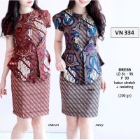 Jual SEVN334 - DRESS BATIK MODERN WANITA KANTOR TRIBAL ETNIK MURAH Murah