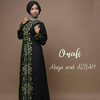 GAMIS ABAYA ARAB JETBLACK HITAM BORDIR HIJAU AISYAH M