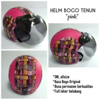 Bogo Full Leher Tenun Pink,Helm Bogo Unik,+Kaca Cembung Hitam