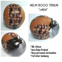 Helm Bogo Kulit Tenun Unik Coklat Full Leher Kaca Bogo Ori