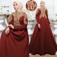 BAJU GAMIS PESTA MUSLIM WISUDA REMAJA BROKAT POLOS KAMARA WARNA MERAH