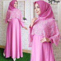 BAJU GAMIS PESTA MUSLIM REMAJA BROKAT BRUKAT MARSYA POLOS WARNA UNGU