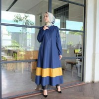 Gamis Resleting depan Baju wanita busui Hijab Abila Dress navy