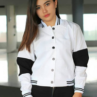Jaket baju wanita outer luaran jacket bomber putih hitam polos simpel