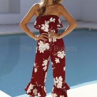 Jumpsuit Red White Maple Modern Fashion Baju Pantai Wanita Masa Kini