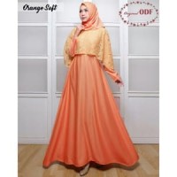 121274 GAMIS PESTA OLIVIA BRUKAT GLITTER ORANGE SOFT