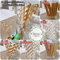 Jual Paper Straw / Sedotan Kertas GOLD motif Astor Polkadot Star Zigzag Murah