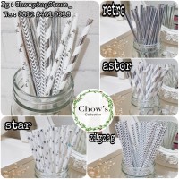 Jual Paper Straw / Sedotan Kertas SILVER motif Astor Retro Star Zigzag Murah