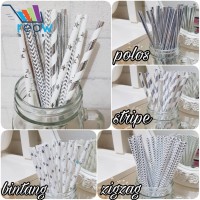 Jual Paper Straw / Sedotan Kertas Silver Aneka Motif Murah