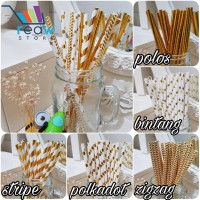 Jual Paper Straw / Sedotan Kertas Gold Aneka Motif Murah