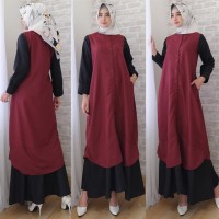 Gamis Wanita Baju Muslimah Lengan Panjang Kombinasi Warna