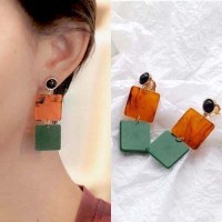Anting jepit 03084Cr Geometric Acetate Ear Clip No Needle Retro