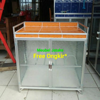 Meja Dapur Meja Kompor 2 Pintu + Rak Piring Model Rata